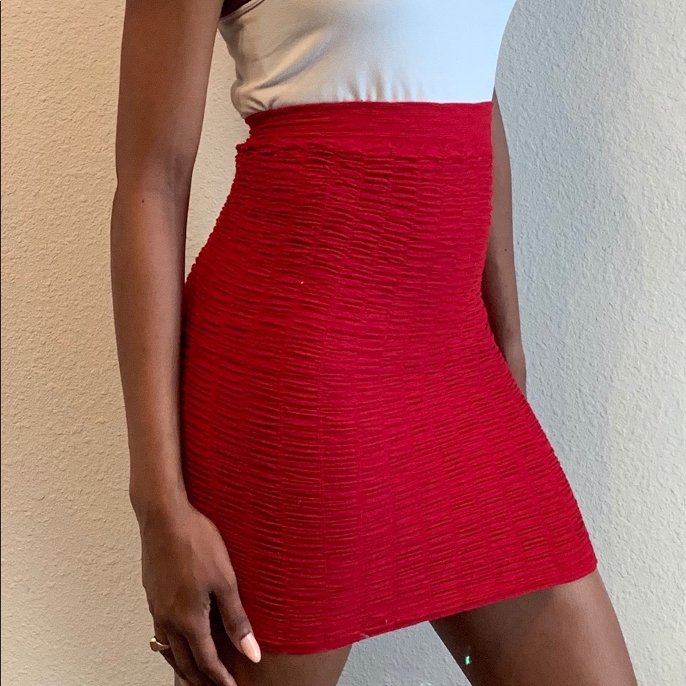 Red Textured Skirt